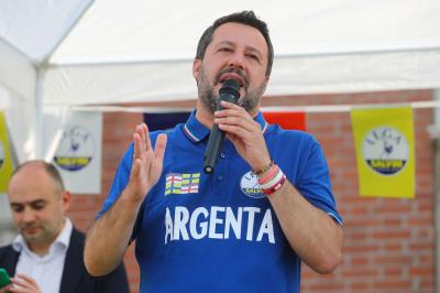 MATTEO SALVINI A ARGENTA<br />
ELEZIONI 2019 BALLOTTAGGIO CAMPAGNA ELETTORALE SOSTEGNO A OTTAVIO CURTARELLO CANDIDATO SINDACO LEGA