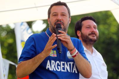 MATTEO SALVINI A ARGENTA<br />
ELEZIONI 2019 BALLOTTAGGIO CAMPAGNA ELETTORALE SOSTEGNO A OTTAVIO CURTARELLO CANDIDATO SINDACO LEGA
