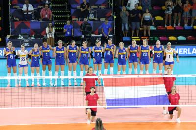FLORENCE, ITALY - AUGUST 26:  national anthem during the CEV EuroVolley 2023 match between Netherlands and Suisse at the Palazzo Wanny on August 26, 2023 in Florence, Italy<br/> (Photo by Filippo Rubin/BSR Agency)