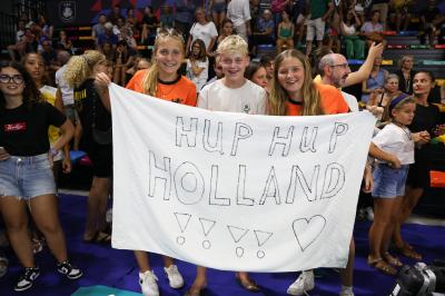FLORENCE, ITALY - AUGUST 26:  the Netherlands fans during the CEV EuroVolley 2023 match between Netherlands and Suisse at the Palazzo Wanny on August 26, 2023 in Florence, Italy<br/> (Photo by Filippo Rubin/BSR Agency)