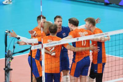 BARI, ITALY - SEPTEMBER 9:  NETHERLANDS CELEBRATEduring the CEV EuroVolley 2023 match between Netherlands and Germany at the Pala Florio on september 9, 2023 in Bari, Italy<br/> (Photo by Filippo Rubin/BSR Agency)