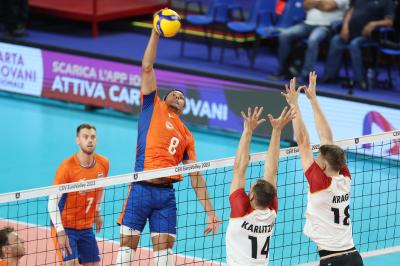 BARI, ITALY - SEPTEMBER 9:  FABIAN PLAK during the CEV EuroVolley 2023 match between Netherlands and Germany at the Pala Florio on september 9, 2023 in Bari, Italy<br/> (Photo by Filippo Rubin/BSR Agency)