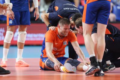 BARI, ITALY - SEPTEMBER 9:  THIJS TER HORST INJURY during the CEV EuroVolley 2023 match between Netherlands and Germany at the Pala Florio on september 9, 2023 in Bari, Italy<br/> (Photo by Filippo Rubin/BSR Agency)