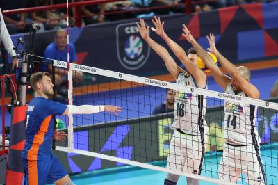 BARI, ITALY - SEPTEMBER 9:  GIJS JORNA during the CEV EuroVolley 2023 match between Netherlands and Italy at the Pala Florio on september 12, 2023 in Bari, Italy<br/> (Photo by Filippo Rubin/BSR Agency)