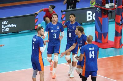 BARI, ITALY - SEPTEMBER 9:  NETHERLANDS DISAPPOINTMENT during the CEV EuroVolley 2023 match between Netherlands and Italy at the Pala Florio on september 12, 2023 in Bari, Italy<br/> (Photo by Filippo Rubin/BSR Agency)