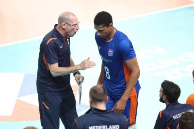 BARI, ITALY - SEPTEMBER 9:  ROBERTO PIAZZA AND FABIAN PLAK during the CEV EuroVolley 2023 match between Netherlands and Italy at the Pala Florio on september 12, 2023 in Bari, Italy<br/> (Photo by Filippo Rubin/BSR Agency)